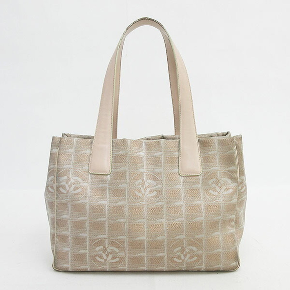 CHANEL Tote Bag Pink Glitter Canvas Leather